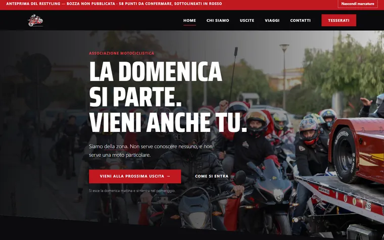 La home del nuovo sito di BHL Bikers, con le fotografie del gruppo