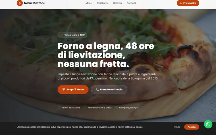 Un sito di ristorante generato da Ristoweb partendo dai contenuti del cliente