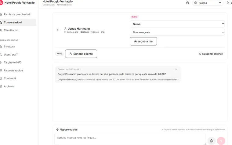 Tradoo: una conversazione fra struttura e ospite tradotta in tedesco