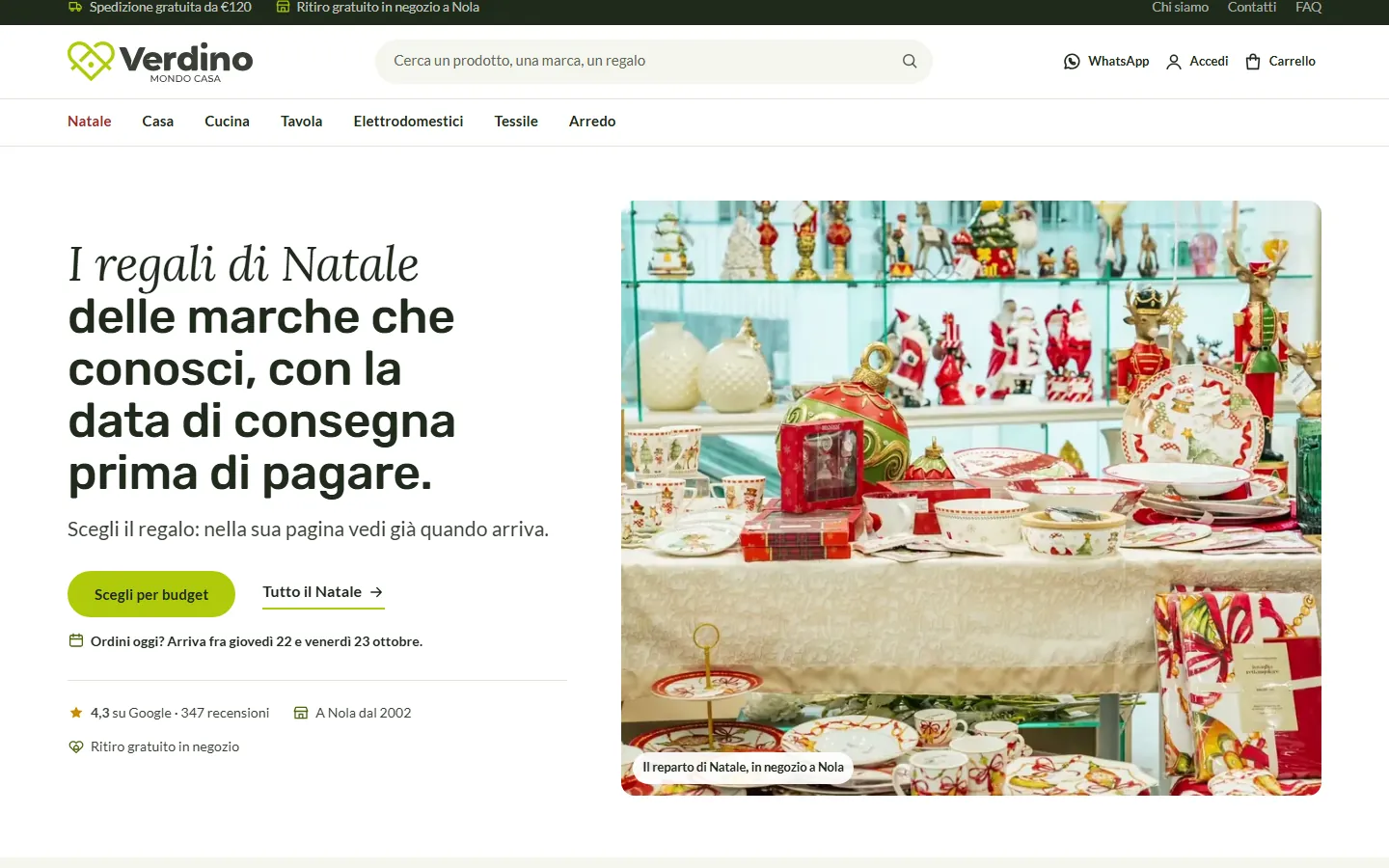 La home del negozio Verdino Mondo Casa dopo il restyling